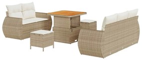 Conjunto de Sofá para Jardim de 8 Peças com Almofadas Bege de Rattan P