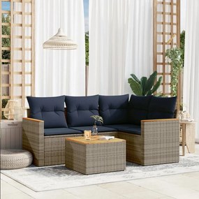 vidaXL 5 pcs conjunto sofás p/ jardim c/ almofadões vime PE cinzento