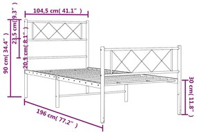 Estrutura de cama com cabeceira e pés 100x190 cm metal branco