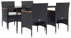 5 pcs conjunto de jantar p/ jardim c/ almofadões preto