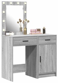 Conjunto de Mesa de Vestir 2 Peças com LED em Madeira Encenada Cinza S