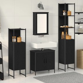 Conjunto de Móveis para Casa de Banho 4 Peças Carvalho Preto Madeira E