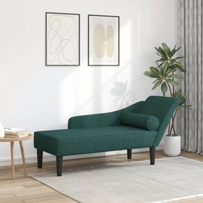 vidaXL Chaise lounge com almofadões tecido verde-escuro