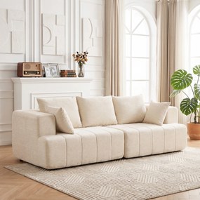 Sofá de 3 lugares em chenille, 248 cm, sofá de sala moderno, assento largo estofado, almofadas com molas, bege