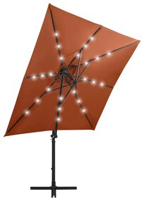 Guarda-sol jardim cantilever poste/luzes LED 250 cm terracotta