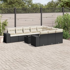 11 pcs conjunto sofás de jardim c/ almofadões vime PE preto