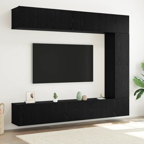 vidaXL Conjunto de Armário para Televisão de 5 Peças Montado na Parede em Carvalho Preto e Madeira Derivada