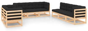 vidaXL 8 pcs conjunto lounge de jardim c/ almofadões pinho maciço