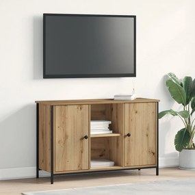 Armário de TV vidaXL Preto Carvalho 101x35x65 cm Madeira Ing. e Aço