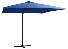vidaXL Guarda-sol cantilever luzes LED/poste aço 250x250 cm azul ciano