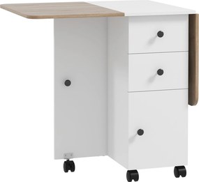 Mesa de jantar dobrável com Rodas 120x60x76,5 cm (CADEIRAS NÃO INCLUIDAS) com 2 Gavetas e Armário Mesa Auxiliar Multifuncional  Branco