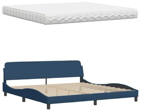 Cama com colchão 200x200 cm tecido azul