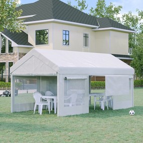 Tenda para Festas 6x3 m Tenda para Jardim com 3 Portas Janelas de Malha Enroláveis para Varanda Casamento Eventos Branco