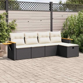 5 pcs conjunto sofás de jardim com almofadões vime PE preto