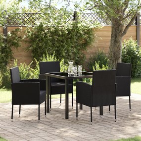 vidaXL Conjunto de Jantar de Jardim com Almofadas Preto Rattan Poliéster