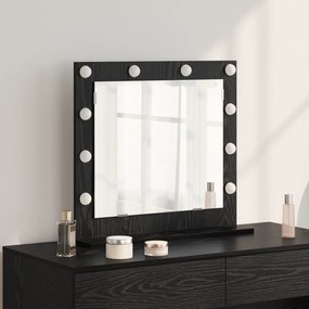 vidaXL Espelho de Maquilhagem com Luzes LED Carvalho Preto 60x55x18 cm