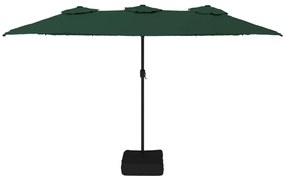 Guarda-sol de jardim c/ cabeça dupla/luzes LED 449x245 cm verde