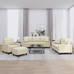 vidaXL 4 pcs conjunto de sofás com almofadas couro artificial creme