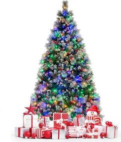 Árvore de Natal pré-iluminada de 215 cm com 747 pontas de ramos, 350 luzes LED, 55 pinhas e 55 bagas vermelhas