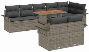 Conjunto de Jantar de Jardim de 9 Peças com Almofadas Rattan Cinza Acá