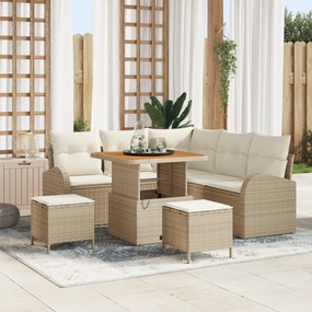 Conjunto de Sofá de Jardim de 8 Peças com Almofadas Bege em Rattan Poliéster e Acácia