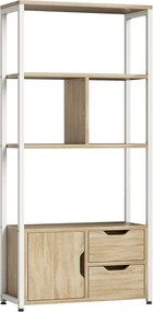 Estante para Livros com Armário e 2 Gavetas de Armazenamento para Escritório Sala de Estar 58x24x122 cm Madeira e Branco