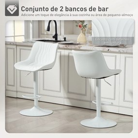 Conjunto de 2 Bancos de Bar Bancos Altos de Cozinha Giratórios com Altura Ajustável e Couro Sintético 47,5x54x92-110 cm Branco