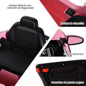 Carro elétrico infantil 12 V com comando à distância, luzes, música e portas duplas, 5 km/h, 30 kg, para crianças de 3 a 8 anos, cor rosa