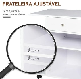 Armário para Impressora de Escritório Multifuncional com Rodas 2 Compartimentos Gaveta Suporte para CPU Prateleira Ajustável para Escritório 60x40x68,