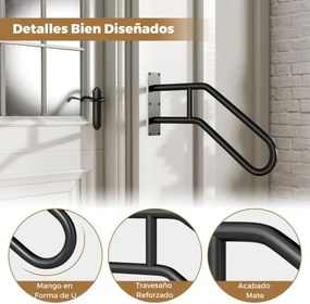 Corrimão para escadas exteriores de segurança em forma de U para 1-3 degraus Barra de apoio de parede em metal preto