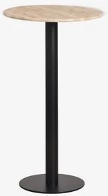 Mesa Alta De Bar Redonda Ø60 Cm Em Pedra Natural Xiren Preto & Travertino - Sklum
