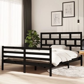 Estrutura de cama 160x200 cm madeira de pinho maciça preto