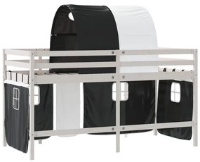 Cama alta criança c/ túnel 90x200 cm pinho maciço branco/preto