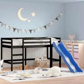vidaXL Cama alta p/ criança c/ escorrega 90x190 cm pinho maciço preto