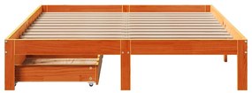 Estrutura cama c/ gavetas 140x190 cm pinho maciço castanho-mel