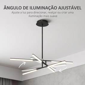 Candeeiro Suspenso Moderno Candeeiro de Teto LED com Ângulo de Luz Ajustável Tela de Acrílico Ø100x79 cm Preto