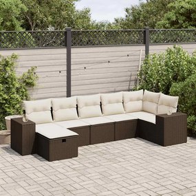 vidaXL 7 pcs conjunto de sofás jardim c/ almofadões vime PE castanho