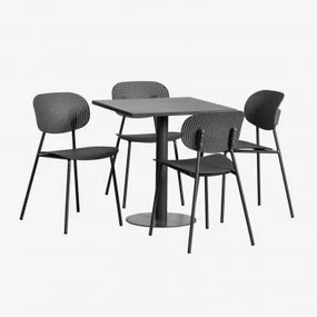 Conjunto De Mesa Quadrada 70x70 Cm Mizzi E 4 Cadeiras De Jardim Em Polipropileno E Ferro Tupah Cinza Grafito - Sklum