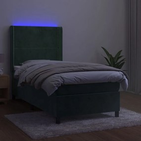 Cama box spring c/ colchão/LED 80x200 cm veludo verde-escuro