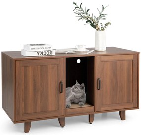 Caixa de areia para gatos com 2 portas, entrada em espiral e arranhador - Carvalho