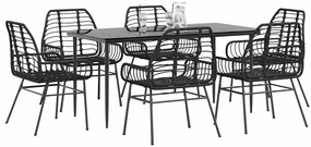 vidaXL Conjunto de jantar jardim 7 peças vidro vime PE preto