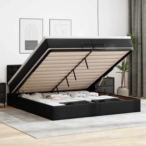Estrutura de cama otomana com colchões couro artificial preto