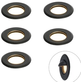 Conjunto de 5 focos embutidos modernos pretos com LED IP67 - Linsey