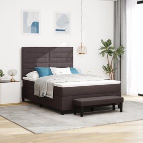 Cama Box Spring com Colchão &amp; Banco Castanho 140x200 cm Tecido