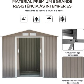 Abrigo de Jardim – 213x130x185 cm – Aço Galvanizado – Cinza Claro