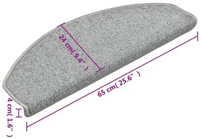 Tapete/carpete para degraus 15 pcs 65x24x4cm cinzento-claro