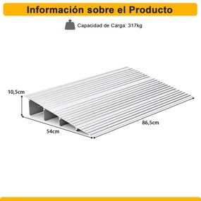 Rampa escadas cadeiras de rodas com moldura em alumínio e superfície antiderrapante Carga 317 kg para cadeiras roda 86,5 x 54 x 10,5 cm Prata