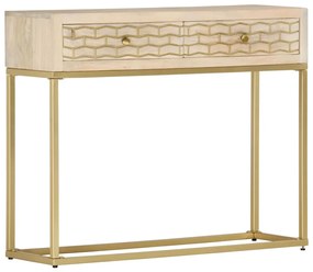 Mesa consola 90x30x75 cm madeira de mangueira maciça dourado