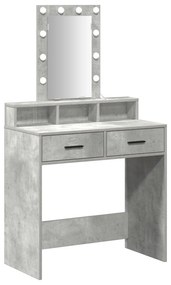 mesa de maquilhagem vidaXL com luzes LED cinza de betão 79x41x140 cm