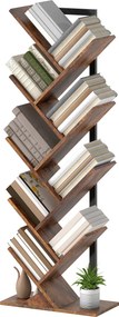 Estante em forma de árvore com 9 níveis 50 x 24 x 136 cm, móvel de arrumação industrial com estrutura em aço, castanho rústico